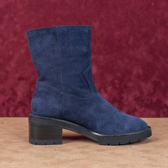 Stuart Weitzman Women Boulevard Nice Blue Suede fashion Western Lug Boots sz 6 - Picture 4 of 8